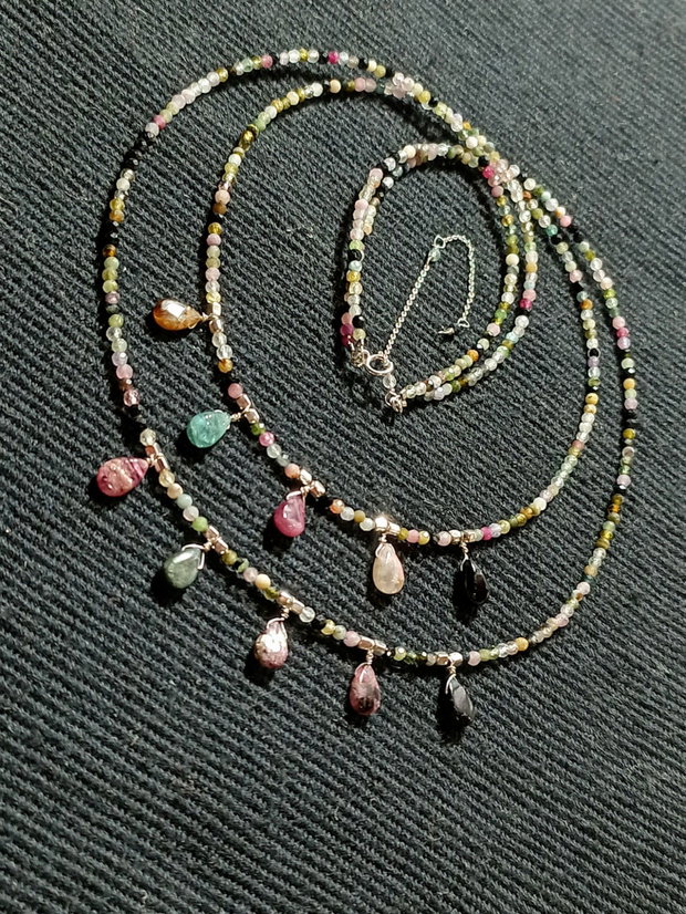 Colier argint X2 turmalina multicolora briolete salba minimalist boho chic trendy