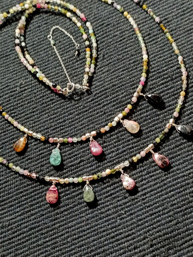 Colier argint X2 turmalina multicolora briolete salba minimalist boho chic trendy