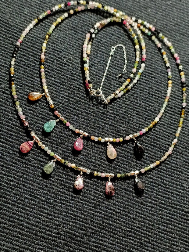 Colier argint X2 turmalina multicolora briolete salba minimalist boho chic trendy