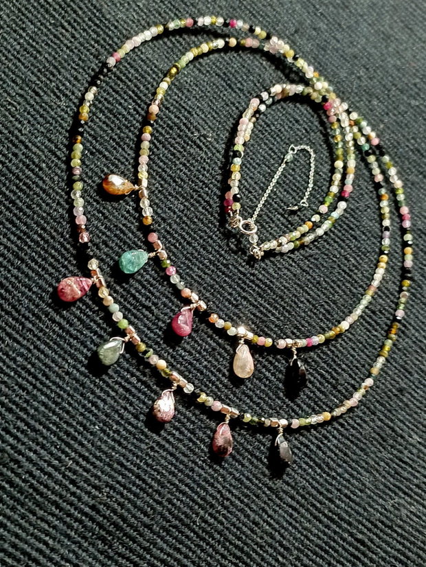 Colier argint X2 turmalina multicolora briolete salba minimalist boho chic trendy