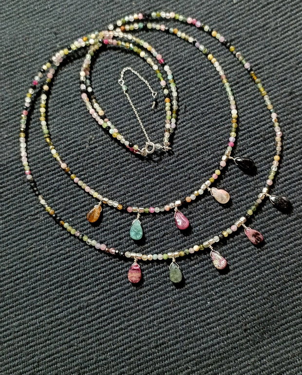 Colier argint X2 turmalina multicolora briolete salba minimalist boho chic trendy