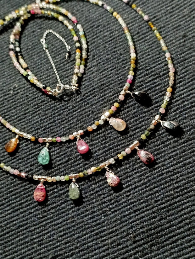 Colier argint X2 turmalina multicolora briolete salba minimalist boho chic trendy