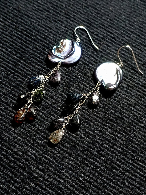 Cercei argint perle naturale de cultura baroc turmalina briolete lant argint boho chic trendy