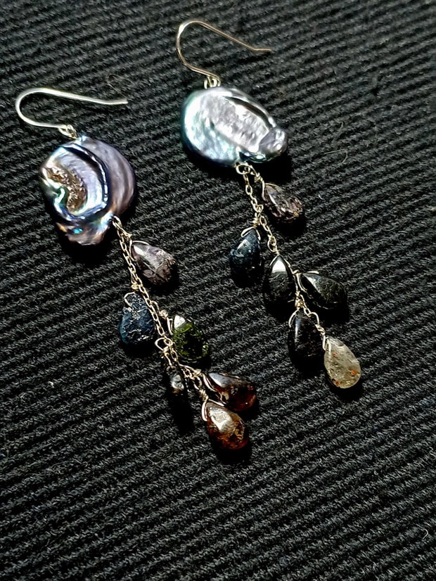 Cercei argint perle naturale de cultura baroc turmalina briolete lant argint boho chic trendy