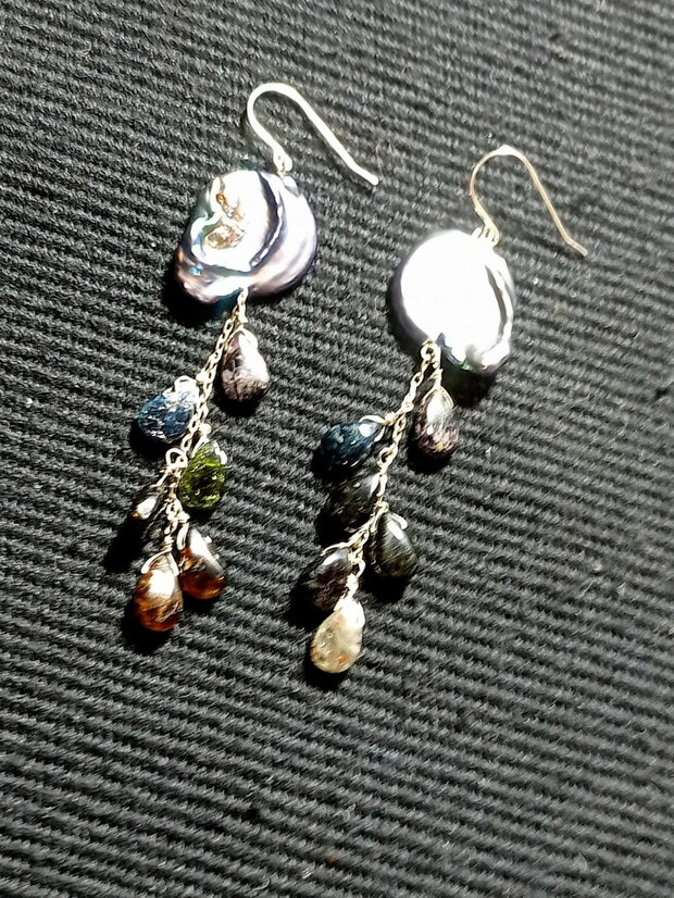 Cercei argint perle naturale de cultura baroc turmalina briolete lant argint boho chic trendy