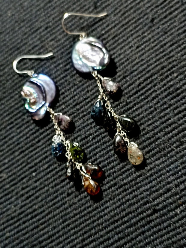 Cercei argint perle naturale de cultura baroc turmalina briolete lant argint boho chic trendy