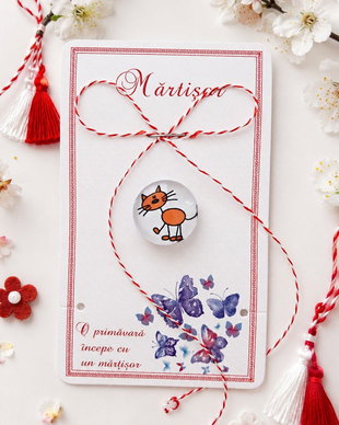 Brosa martisor cabochon sticla pisicuta