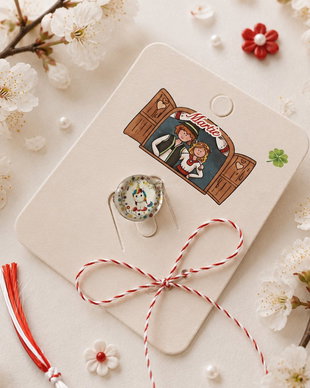 Brosa martisor cabochon sticla 14mm ponei