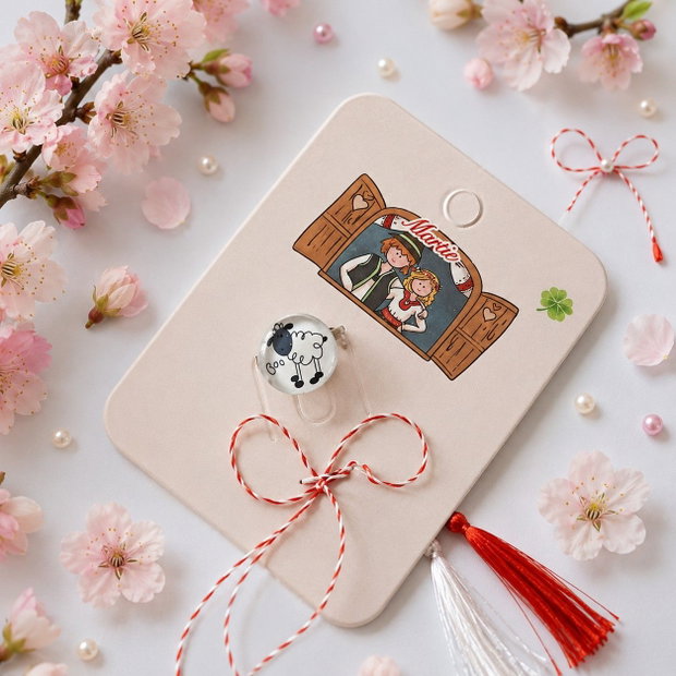 Brosa martisor cabochon sticla 14mm oita
