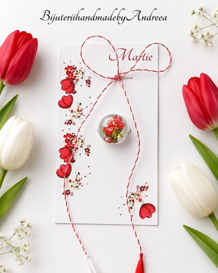 Brosa martisor cabochon sticla 14mm lalele