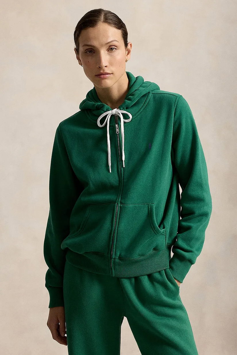 Polo Ralph Lauren hanorac cu fermoar și glugă pentru femei cu bumbac