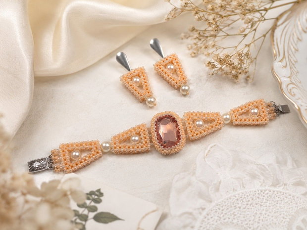 Set elegant bratara si cercei piersica