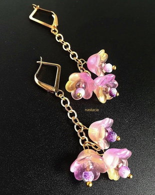 cercei  flori clopotei violet galben si agate