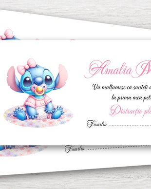 Plicuri bani botez fetițe Stitch