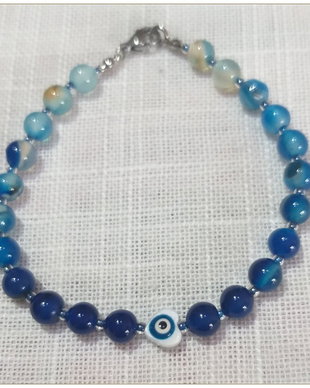 BRATARA- AGAT ALBASTRU STRIPED SI "EVIL EYE"