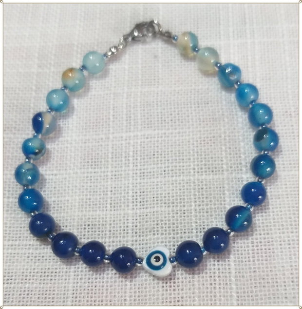 BRATARA- AGAT ALBASTRU STRIPED SI "EVIL EYE"
