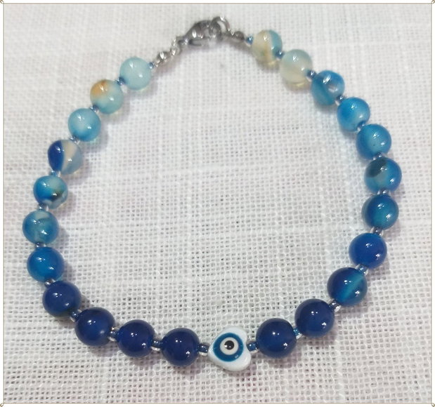 BRATARA- AGAT ALBASTRU STRIPED SI "EVIL EYE"