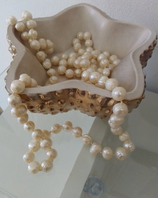 Colier lung de perle mari baroc,104 bucatii