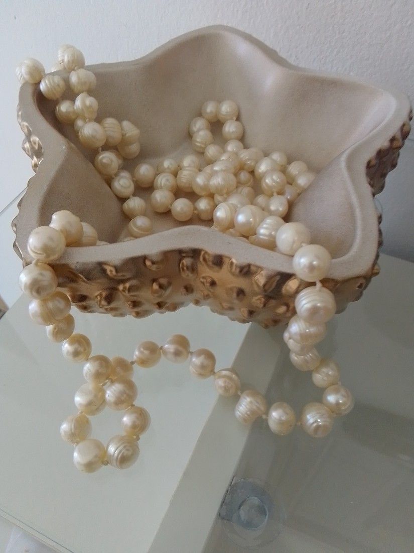 Colier lung de perle mari baroc,104 bucatii