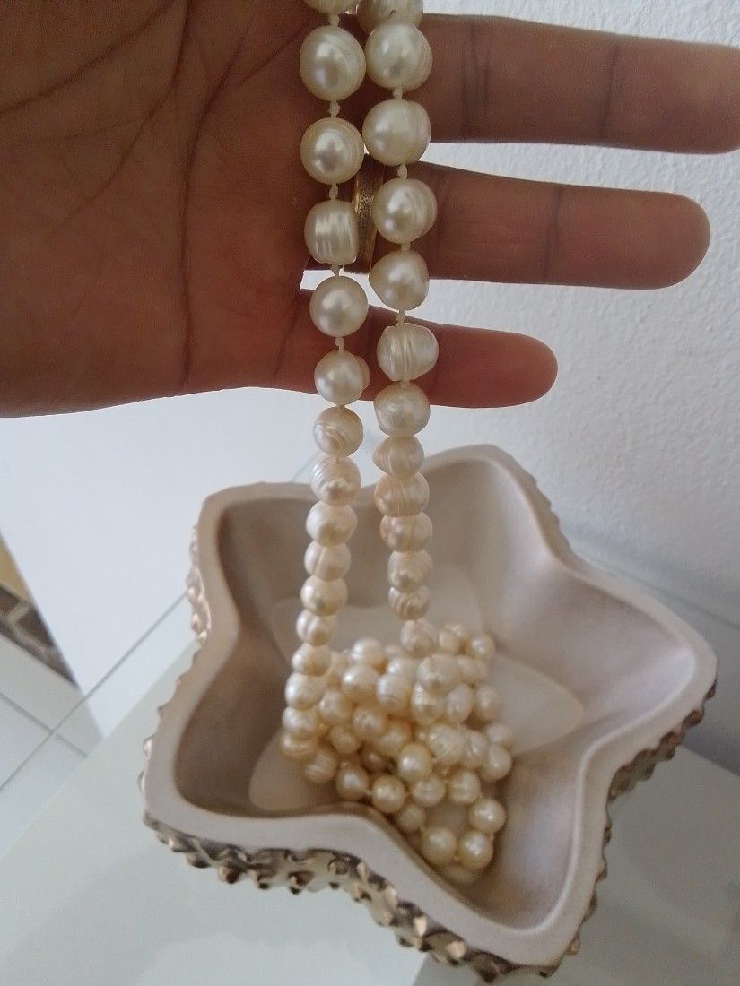 Colier lung de perle mari baroc,104 bucatii