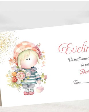 Plic de bani botez Fetiță cu floricele