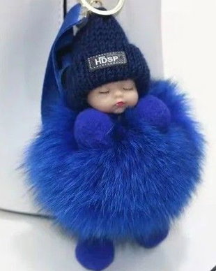 Breloc cu pompon, bebelus adormit, albastru regal, 12cm