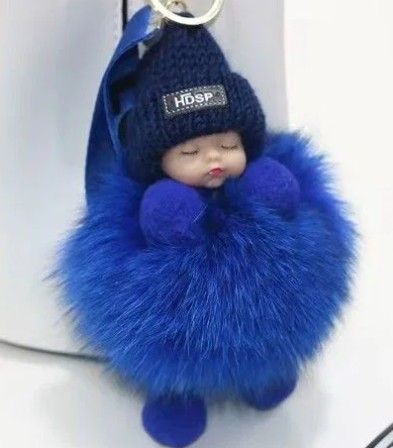 Breloc cu pompon, bebelus adormit, albastru regal, 12cm