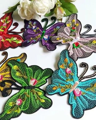 N0001 (6buc) Aplicatie broderie, termoadeziv, fluturi multicolori, 7.2x9cm