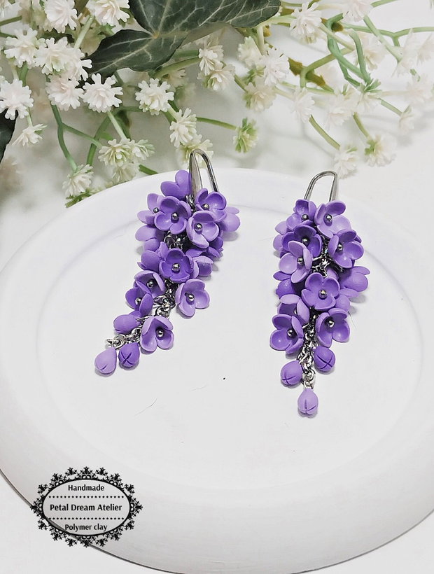Cercei lungi cu flori de liliac