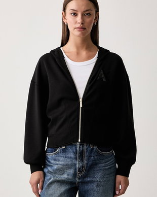 Armani Exchange hanorac cu fermoar și glugă pentru femei cu vâscoză