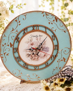 Ceas din lemn, decorat manual, personalizabil