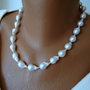 Set colier si cercei din perle baroque mari cu aur