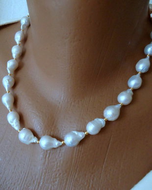 Set colier si cercei din perle baroque mari cu aur