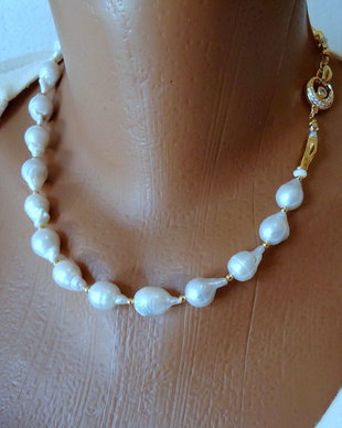Set colier si cercei din perle baroque mari cu aur