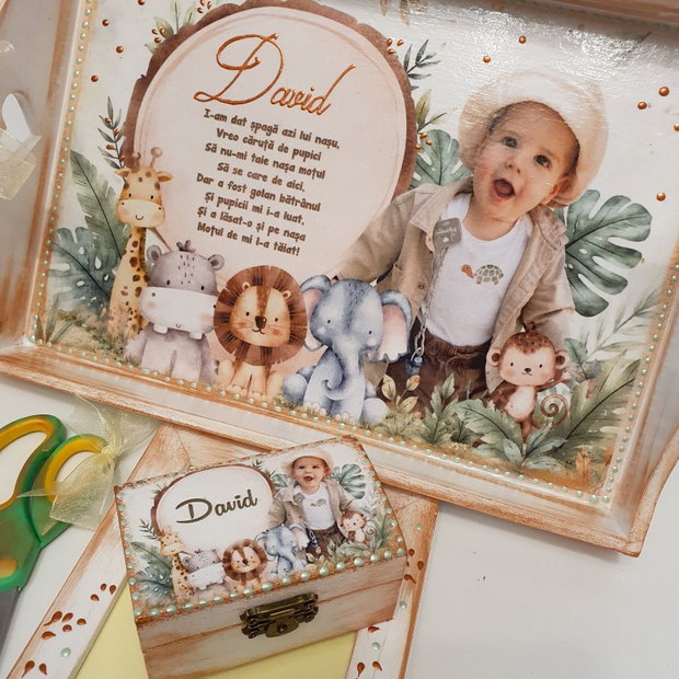 Set personalizat pentru taierea motului / tema Safari cu poza