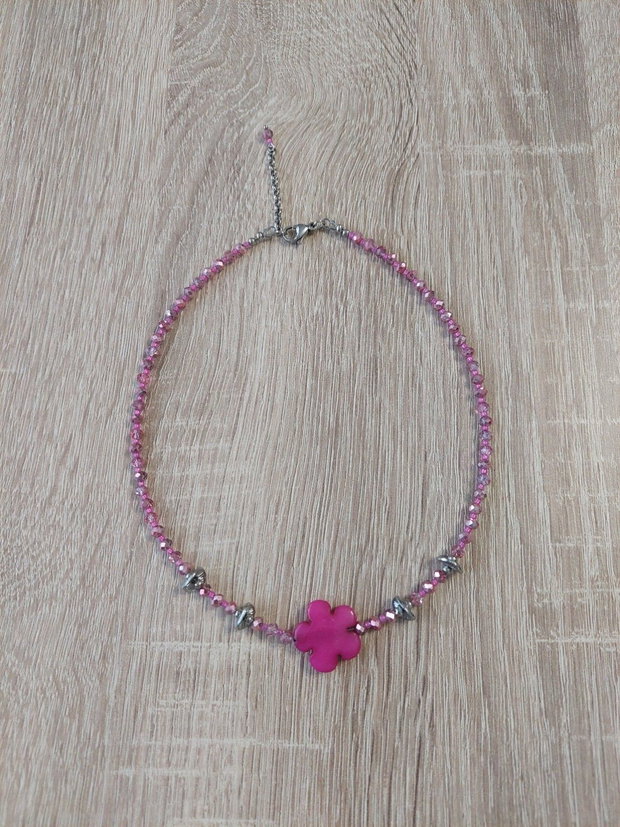 Colier la baza gatului cu jad floare fucsia/ciclame