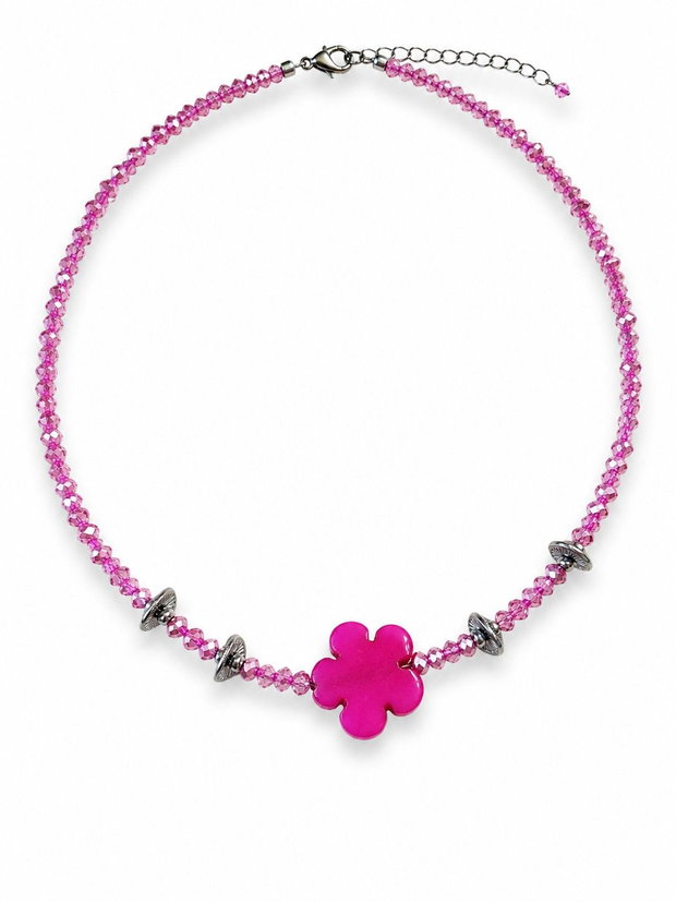 Colier la baza gatului cu jad floare fucsia/ciclame