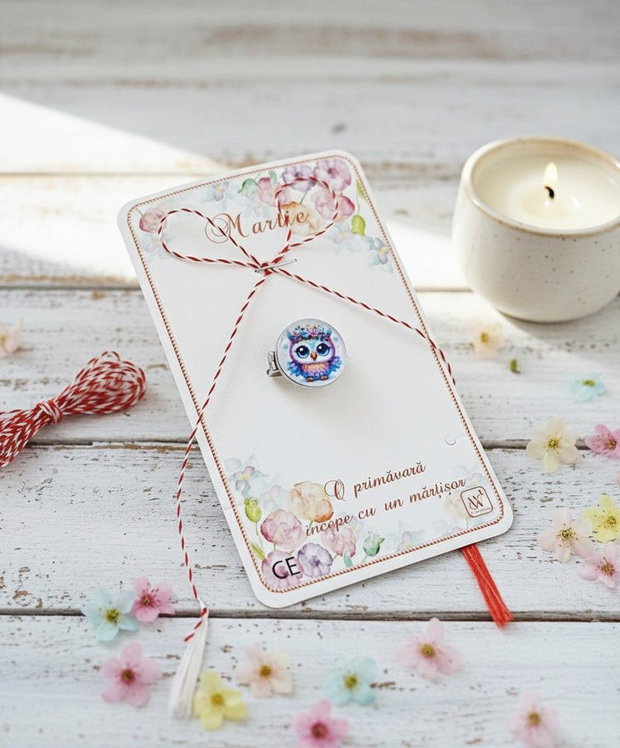 Brosa martisor bufnita vesela