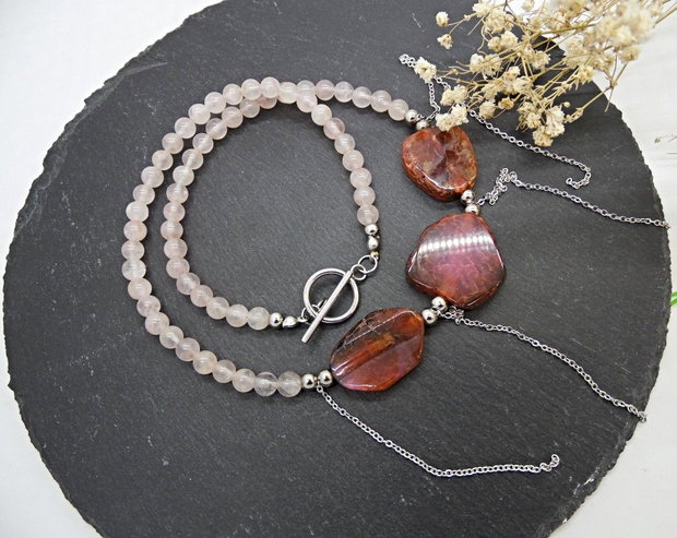 Colier handmade unicat - agate si cuart (cod1186)