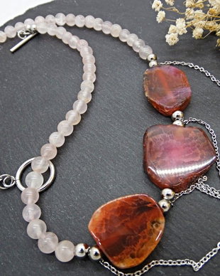 Colier handmade unicat - agate si cuart (cod1186)