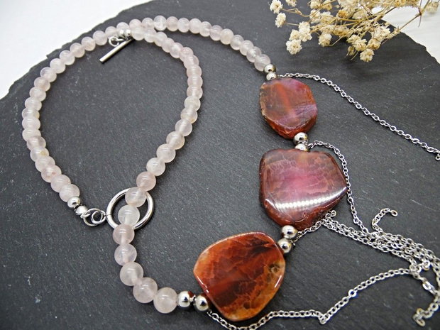 Colier handmade unicat - agate si cuart (cod1186)