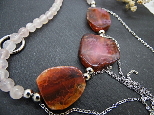 Colier handmade unicat - agate si cuart (cod1186)