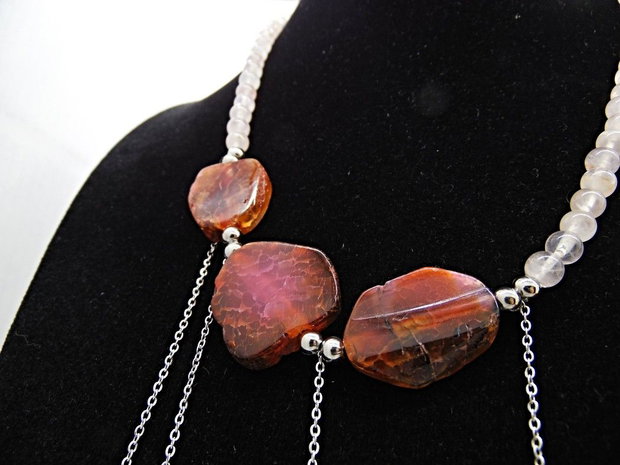 Colier handmade unicat - agate si cuart (cod1186)