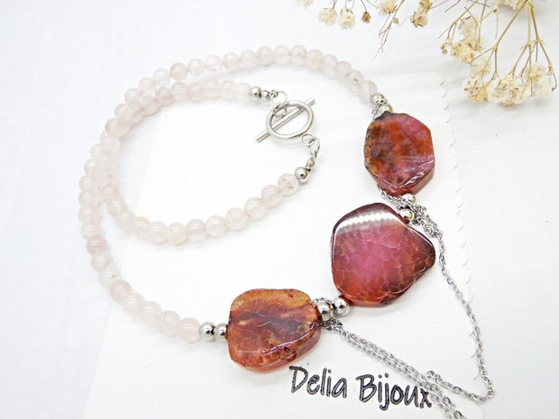 Colier handmade unicat - agate si cuart (cod1186)