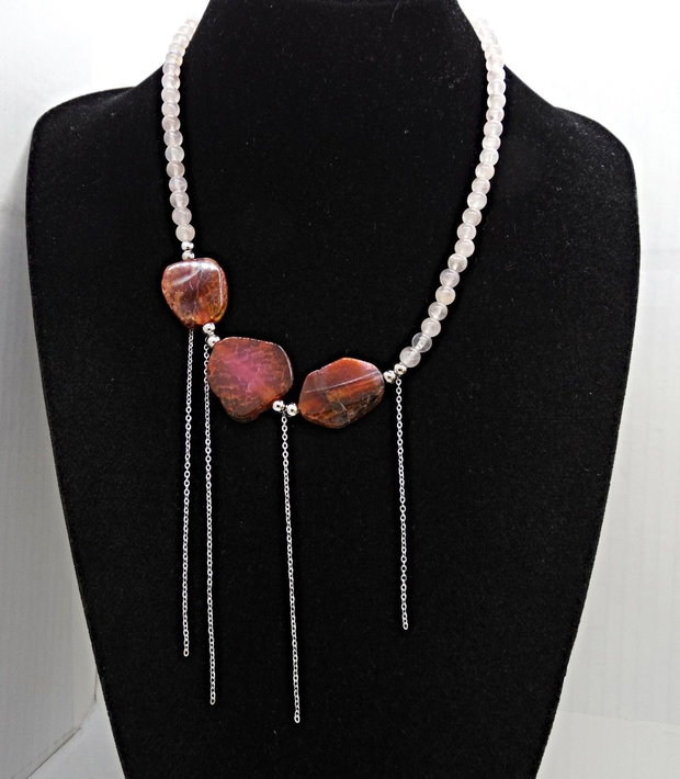 Colier handmade unicat - agate si cuart (cod1186)