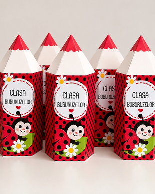 Cadou pentru școlari  Cutie tip creion personalizată pentru clasa Buburuzelor