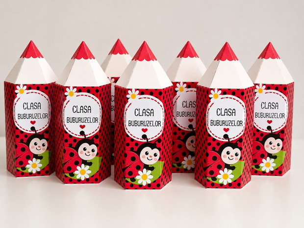 Cadou pentru școlari Cutie tip creion personalizată pentru clasa Buburuzelor