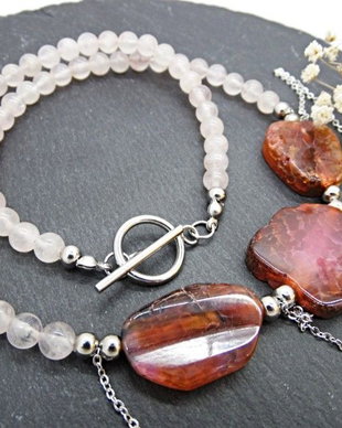 Colier handmade unicat - agate si cuart (cod1186)