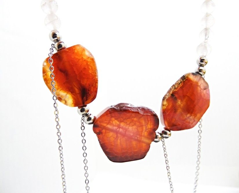 Colier handmade unicat - agate si cuart (cod1186)