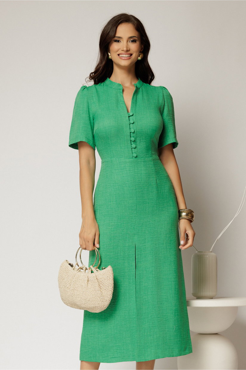 Rochie DY Fashion verde de zi de vara cu maneci scurte si nasturi la bust